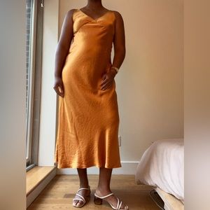 Vince V-Neck Maxi Slip Dress in Dark Marigold